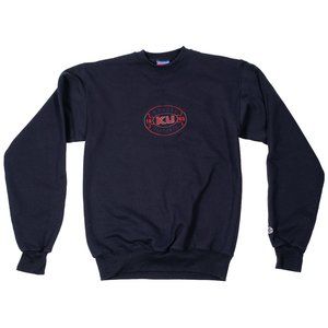 Champion Kansas Jayhawks KU Crew Sweatshirt Navy Small Vintage Y2K VTG 1990s